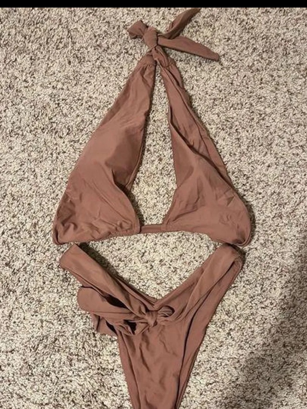 Aurelle Swim Classic Halter Bikini in Mauve Brown - Size Small